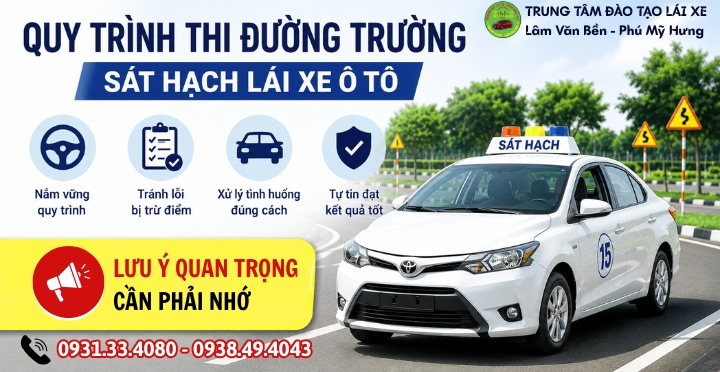 QUY TRÌNH - KINH NGHIỆM THI ĐƯỜNG TRƯỜNG LÁI XE Ô TÔ MỚI NHẤT